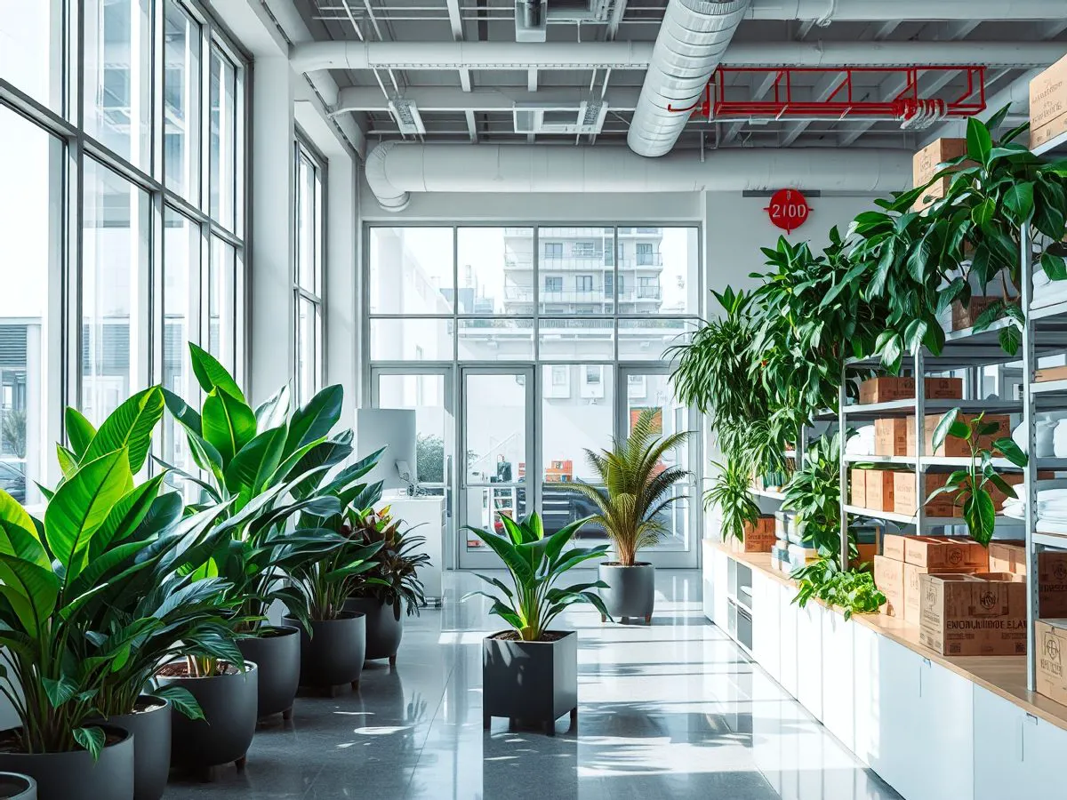 科技公司办公区绿化案例：绿植布置后的明亮办公环境