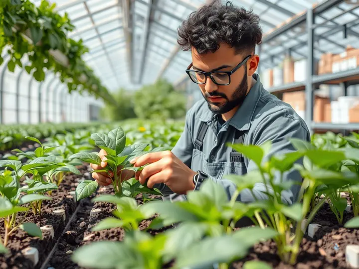 养护人员检查植物健康状态