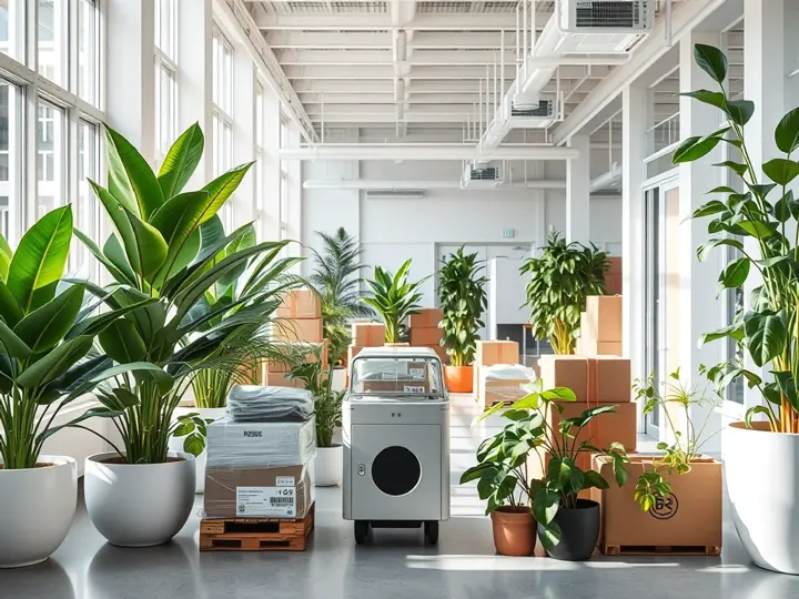 办公大堂绿植租摆实景，多种绿植搭配营造自然氛围