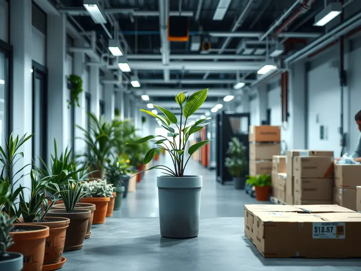 办公走廊绿植养护场景